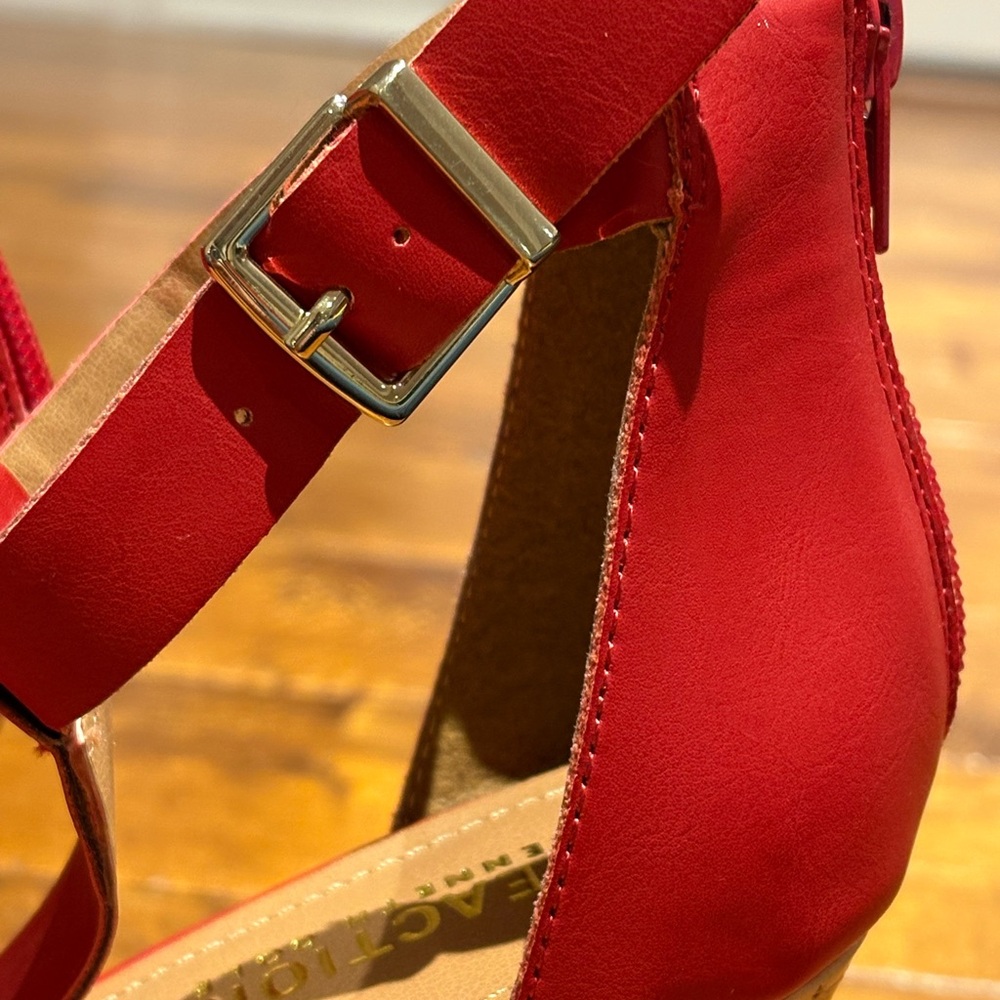 Kenneth Cole Reaction T-Strap Ava Red Wedge Sandals - Picture 11 of 15